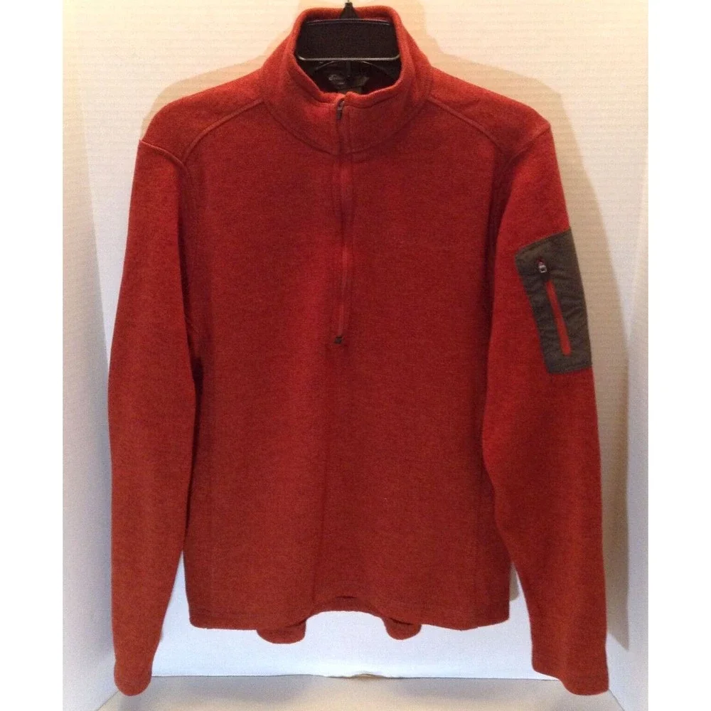 Eddie Bauer Sweater Men M Burnt Orange 1/4 Zip Pullover Fleece Lined Arm Patch